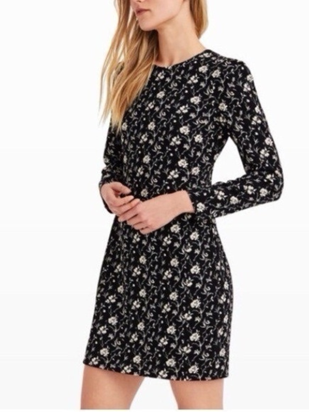Club Monaco Black Floral Longsleeve Mini Dress